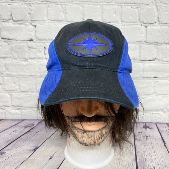 Vintage Polaris Hat Cap Kid's Size Strap Back Black Blue Multi Panel Embroidered - Picture 1 of 9